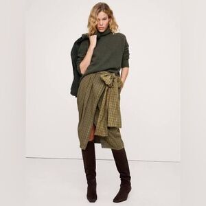 Banana republic plaid green COTTON POPLIN MIDI SKIRT